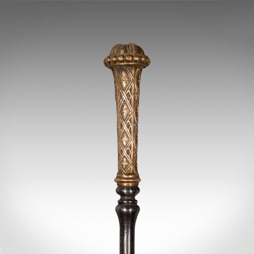 fig 2. Antique Fire Poker, English, Cast Iron, Brass, Decor, Fireside Tool, Georgian