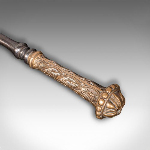 fig 3. Antique Fire Poker, English, Cast Iron, Brass, Decor, Fireside Tool, Georgian