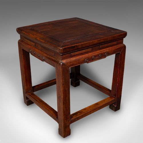 Small Antique Occasional Table, Oriental, Chinese Elm, Accent Stool, Victorian