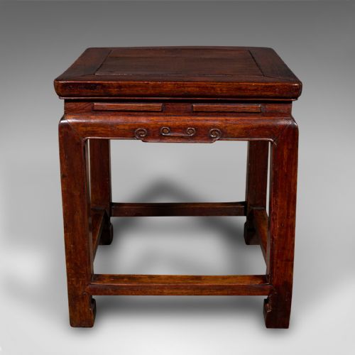 fig 1. Small Antique Occasional Table, Oriental, Chinese Elm, Accent Stool, Victorian