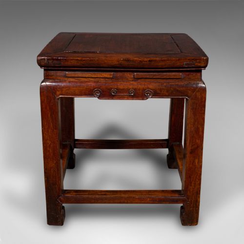 fig 2. Small Antique Occasional Table, Oriental, Chinese Elm, Accent Stool, Victorian