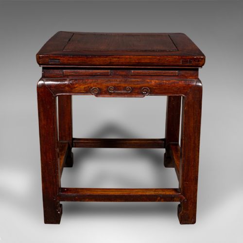 fig 3. Small Antique Occasional Table, Oriental, Chinese Elm, Accent Stool, Victorian