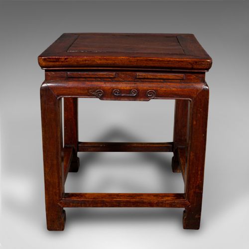 fig 4. Small Antique Occasional Table, Oriental, Chinese Elm, Accent Stool, Victorian