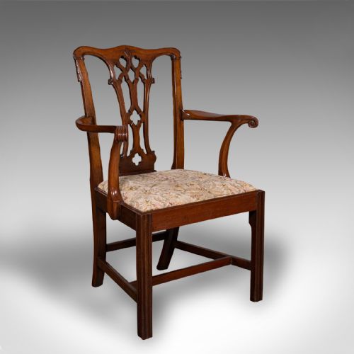 Antique Elbow Chair, English Walnut, After Chippendale, Georgian Revival, C.1860