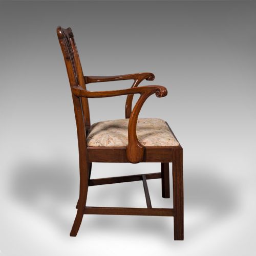 fig 2. Antique Elbow Chair, English Walnut, After Chippendale, Georgian Revival, C.1860