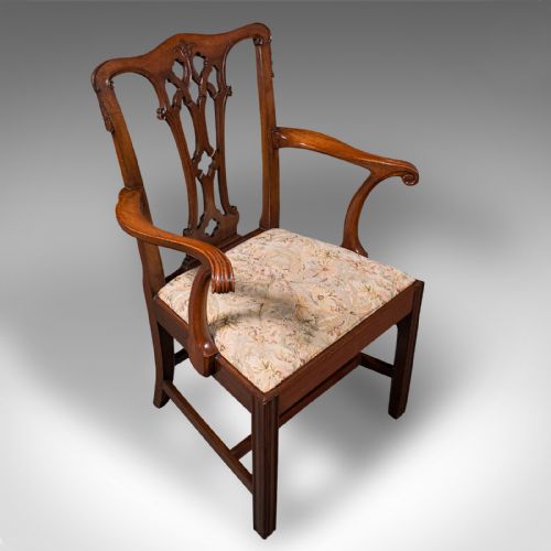 fig 5. Antique Elbow Chair, English Walnut, After Chippendale, Georgian Revival, C.1860
