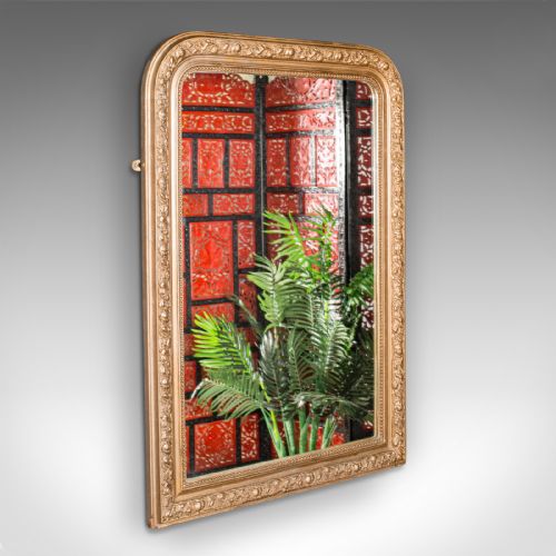 Antique Wall Mirror, French, Gilt Frame, Overmantle, Original Glass, Victorian