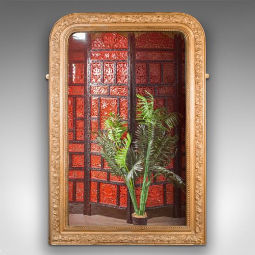 fig 1. Antique Wall Mirror, French, Gilt Frame, Overmantle, Original Glass, Victorian
