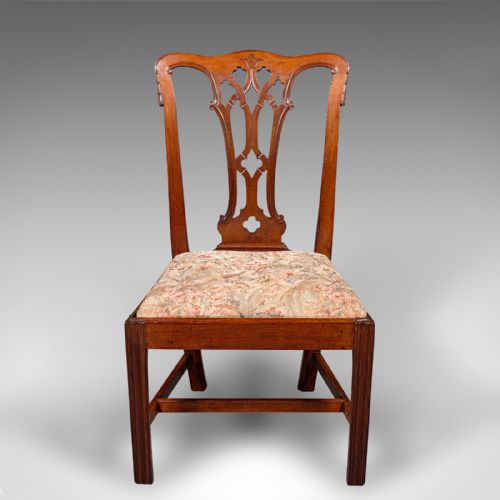 fig 1. 6 Antique Dining Room Chairs, English, Walnut, After Chippendale, Georgian, 1800