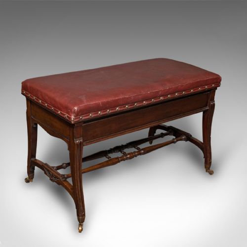 Antique Duet Music Stool, English, Recital Bench, Window Seat, Victorian, C.1870