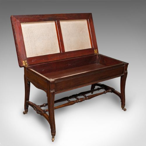 fig 1. Antique Duet Music Stool, English, Recital Bench, Window Seat, Victorian, C.1870