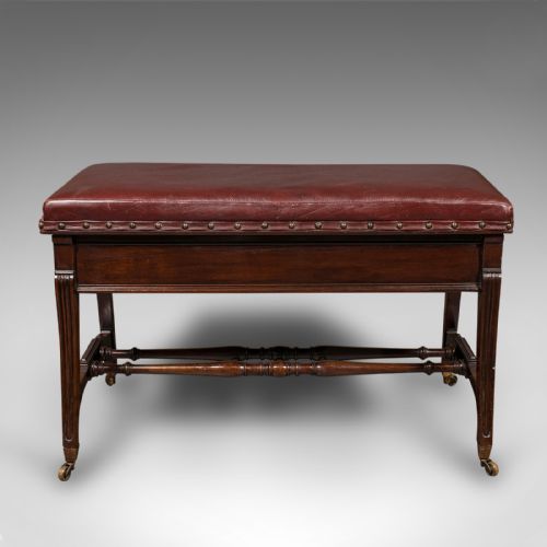 fig 2. Antique Duet Music Stool, English, Recital Bench, Window Seat, Victorian, C.1870