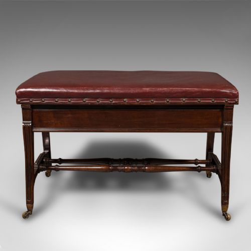 fig 3. Antique Duet Music Stool, English, Recital Bench, Window Seat, Victorian, C.1870