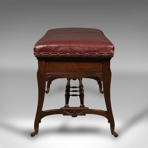 fig 4. Antique Duet Music Stool, English, Recital Bench, Window Seat, Victorian, C.1870