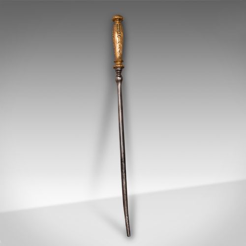 Small Antique Fire Poker, Brass, Cast Iron, Decorative Fireside Tool, Georgian