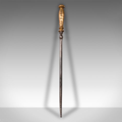 fig 1. Small Antique Fire Poker, Brass, Cast Iron, Decorative Fireside Tool, Georgian