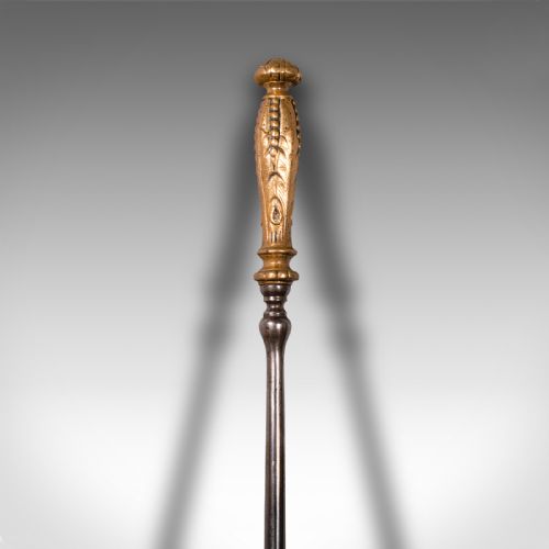 fig 2. Small Antique Fire Poker, Brass, Cast Iron, Decorative Fireside Tool, Georgian