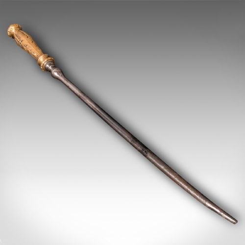 fig 3. Small Antique Fire Poker, Brass, Cast Iron, Decorative Fireside Tool, Georgian