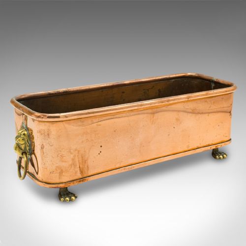fig 1. Pair Of Antique Windowsill Planters, English Copper, Jardiniere, Victorian, 1850