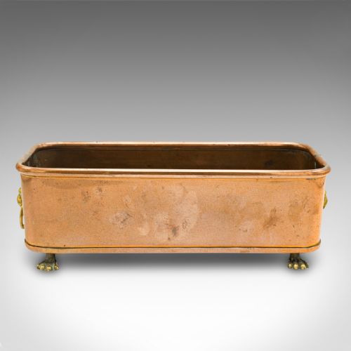 fig 3. Pair Of Antique Windowsill Planters, English Copper, Jardiniere, Victorian, 1850