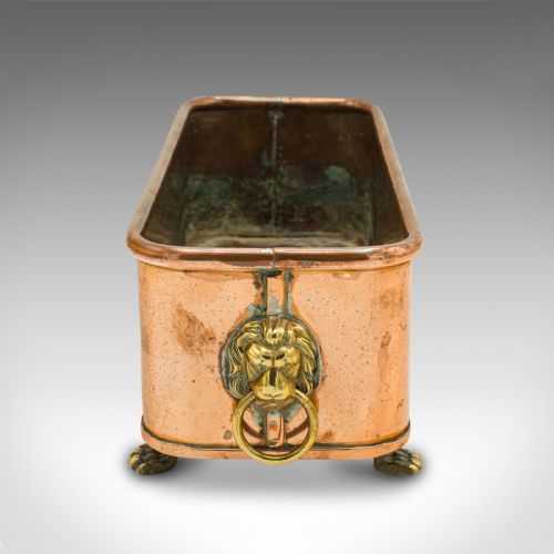fig 4. Pair Of Antique Windowsill Planters, English Copper, Jardiniere, Victorian, 1850