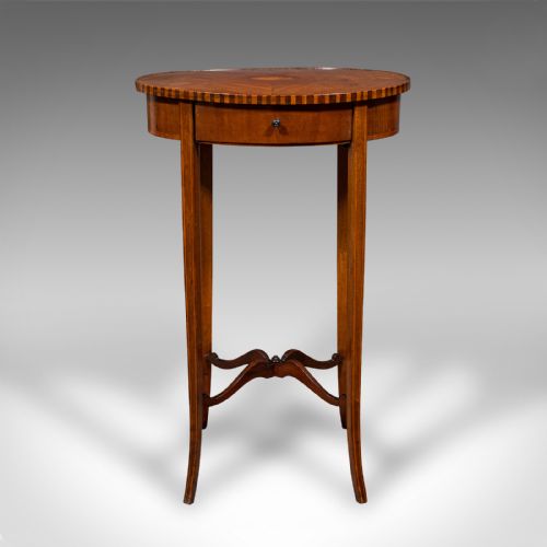 fig 1. Small Antique Lamp Table, English, Oval, Side, Regency Revival, Edwardian, 1910