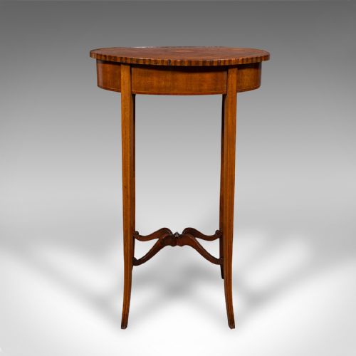 fig 2. Small Antique Lamp Table, English, Oval, Side, Regency Revival, Edwardian, 1910