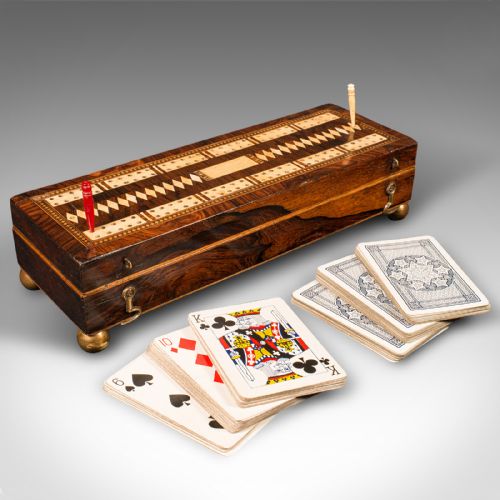 fig 1. Antique Gentleman's Cribbage Case, English, Brass, Card Game Box, Mid Victorian