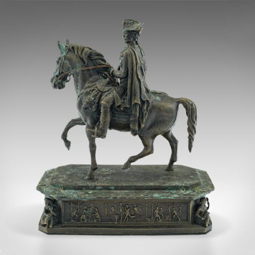 fig 1. Antique Historic Desk Statue, Continental Bronze, Frederick the Great, Victorian