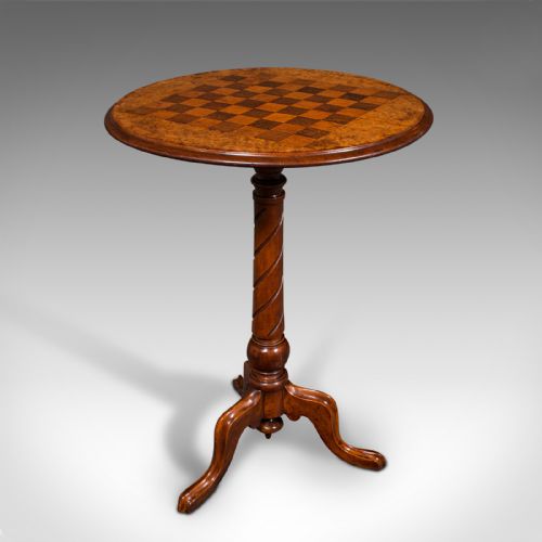 Small Antique Chess Table, English, Burr Walnut, Games, Victorian, Circa 1880