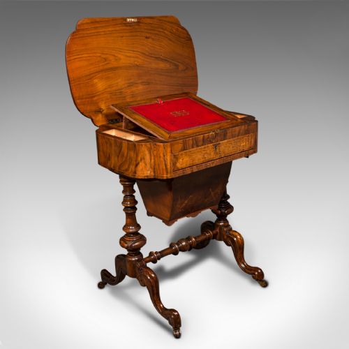 ANTIQUE LADIES WORK TABLE ENGLISH WALNUT WARING GILLOW VICTORIAN - ADDITIONAL PHOTO 1
