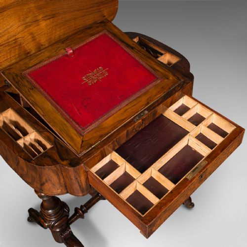 ANTIQUE LADIES WORK TABLE ENGLISH WALNUT WARING GILLOW VICTORIAN - ADDITIONAL PHOTO 9