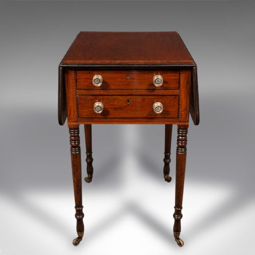 ANTIQUE DRAWING ROOM PEMBROKE TABLE ENGLISH DROP LEAF SIDE LAMP REGENCY - ADDITIONAL PHOTO 2