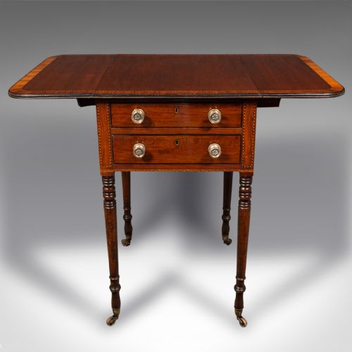 ANTIQUE DRAWING ROOM PEMBROKE TABLE ENGLISH DROP LEAF SIDE LAMP REGENCY - ADDITIONAL PHOTO 3