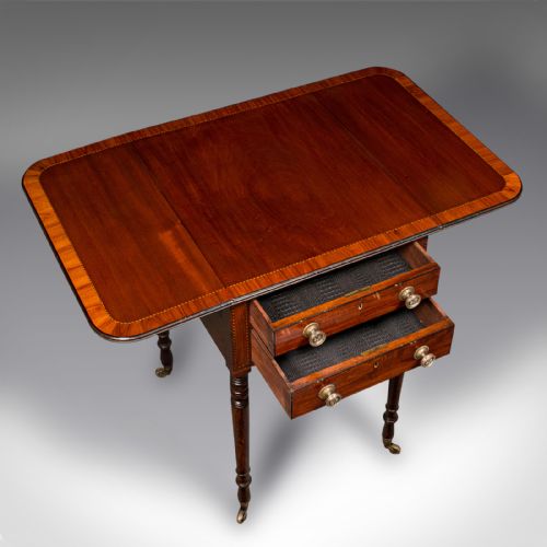 ANTIQUE DRAWING ROOM PEMBROKE TABLE ENGLISH DROP LEAF SIDE LAMP REGENCY - ADDITIONAL PHOTO 8