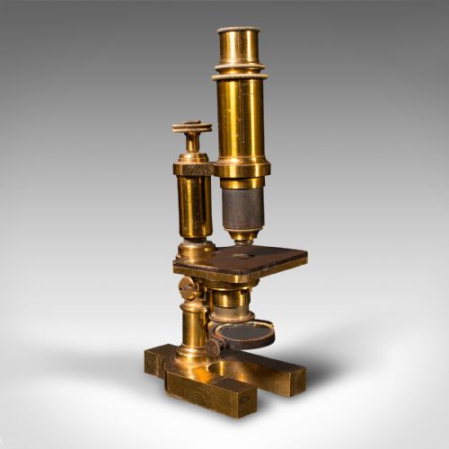 fig 2. Antique Monocular Microscope, English Brass, Scientific Instrument, Victorian