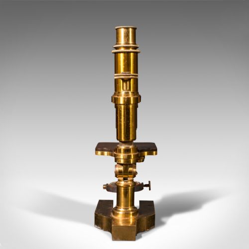 fig 4. Antique Monocular Microscope, English Brass, Scientific Instrument, Victorian