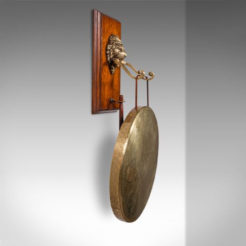 fig 2. Antique Hanging Dinner Gong, English, Brass, Oak, Decorative, Victorian, C.1880