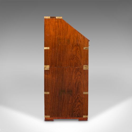 fig 4. Antique Campaign Bureau, Anglo Indian, Teak, Colonial Writing Desk, Victorian