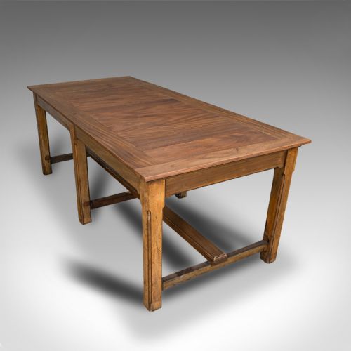 fig 3. Large Antique Refectory Table, English, Teak, Mahogany, Dining, Industrial, 1900