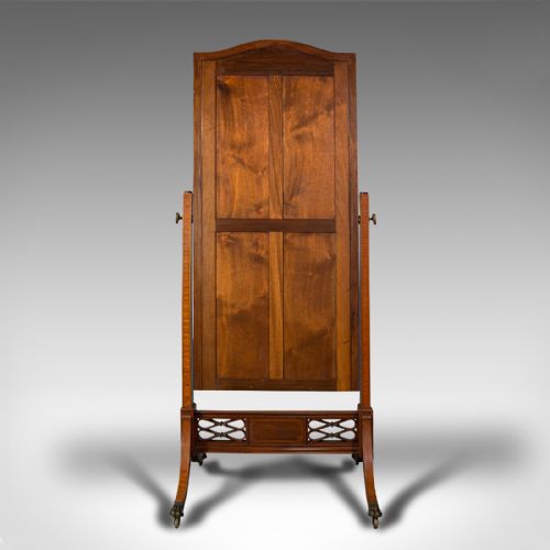 fig 4. Antique Cheval Mirror, English, Walnut, Glass, Bedroom, Boxwood, Victorian, 1900