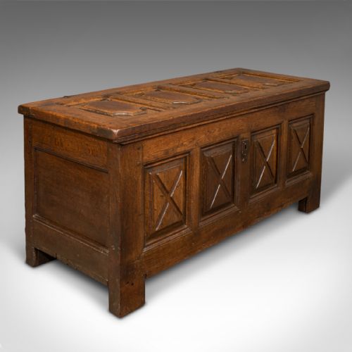fig 1. Large Antique Four Panel Coffer, Scottish, Oak, Chest, Window Seat, Georgian