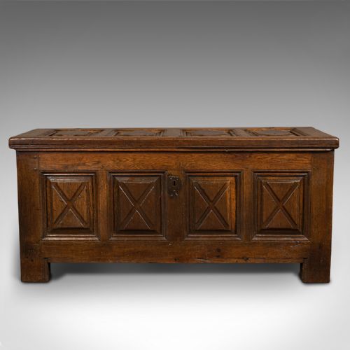 fig 2. Large Antique Four Panel Coffer, Scottish, Oak, Chest, Window Seat, Georgian