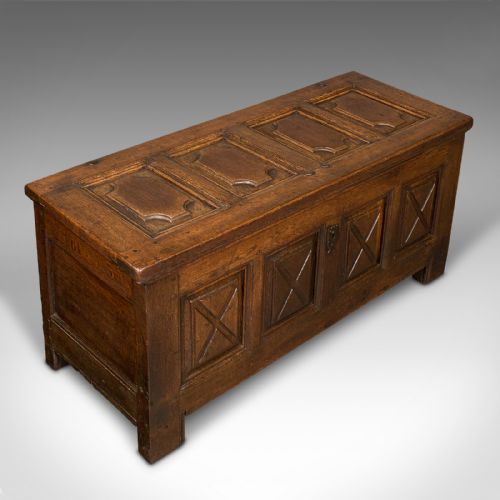 fig 6. Large Antique Four Panel Coffer, Scottish, Oak, Chest, Window Seat, Georgian