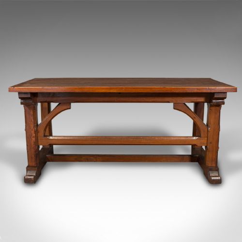 fig 1. Antique Serving Table, English, Pitch Pine, Pugin, Ecclesiastical, Victorian