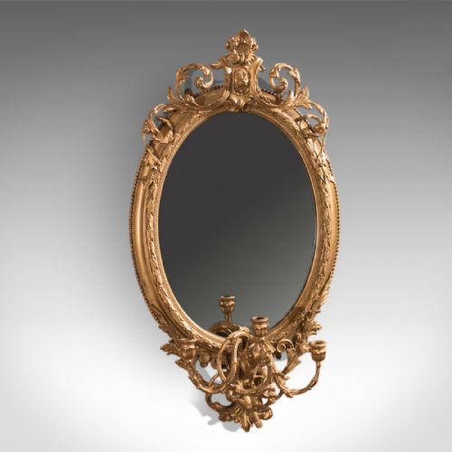 Antique Girandole Gilt Gesso Mirror, Wall, Vanity, Rococco, Late Georgian C.1800