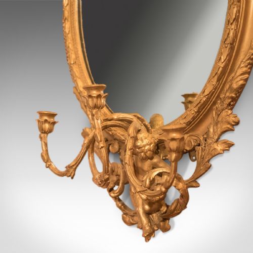 fig 2. Antique Girandole Gilt Gesso Mirror, Wall, Vanity, Rococco, Late Georgian c.1800