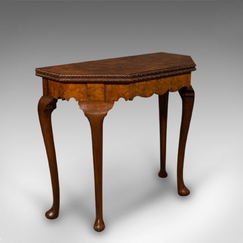 fig 1. Antique Fold Over Card Table, English Walnut, Games, Georgian Revival, Edwardian