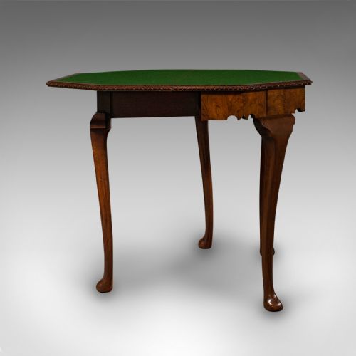fig 4. Antique Fold Over Card Table, English Walnut, Games, Georgian Revival, Edwardian