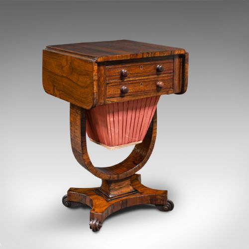 Antique Drop Leaf Ladies Work Table, English, Sewing, Side, William Iv, C.1835